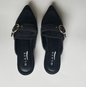 *New Glaze Mule Black Pointed Shoes
